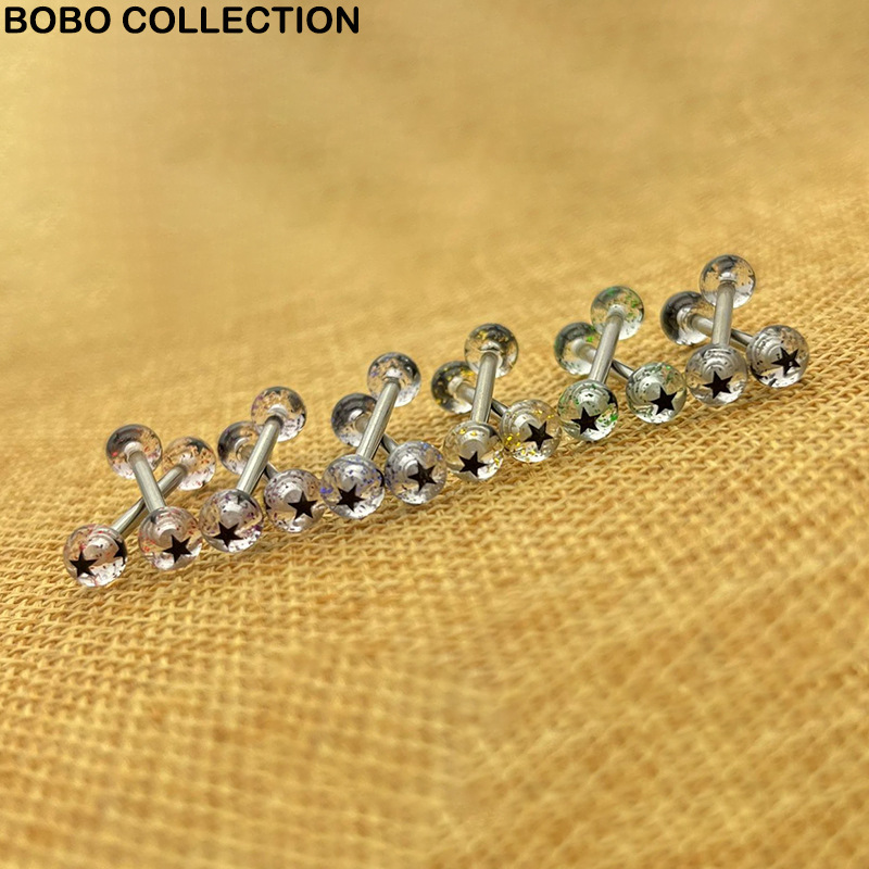 Глобальная печать звезды окружение блестящий акриловый гвоздик для языка печать пятизвездочное кольцо для пупка пирсинг замена шарика для гвоздика