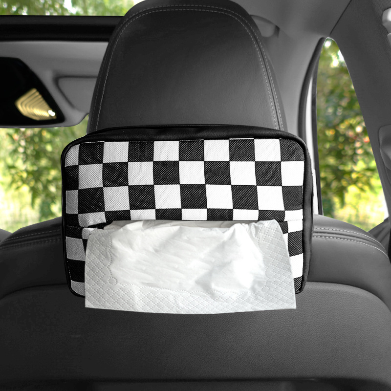 Car Tissue Box Hanging Sun Visor Ice Silk Stitching Leather Car Tissue Box Advanced Sense Multifunctional Paper Box