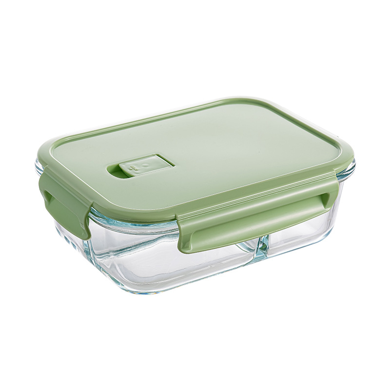 Glass Lunch Box Glass Bowl Transparent Microwave Rectangular Crisper High Temperature Resistant Lunch Box Household Round Lunch Box