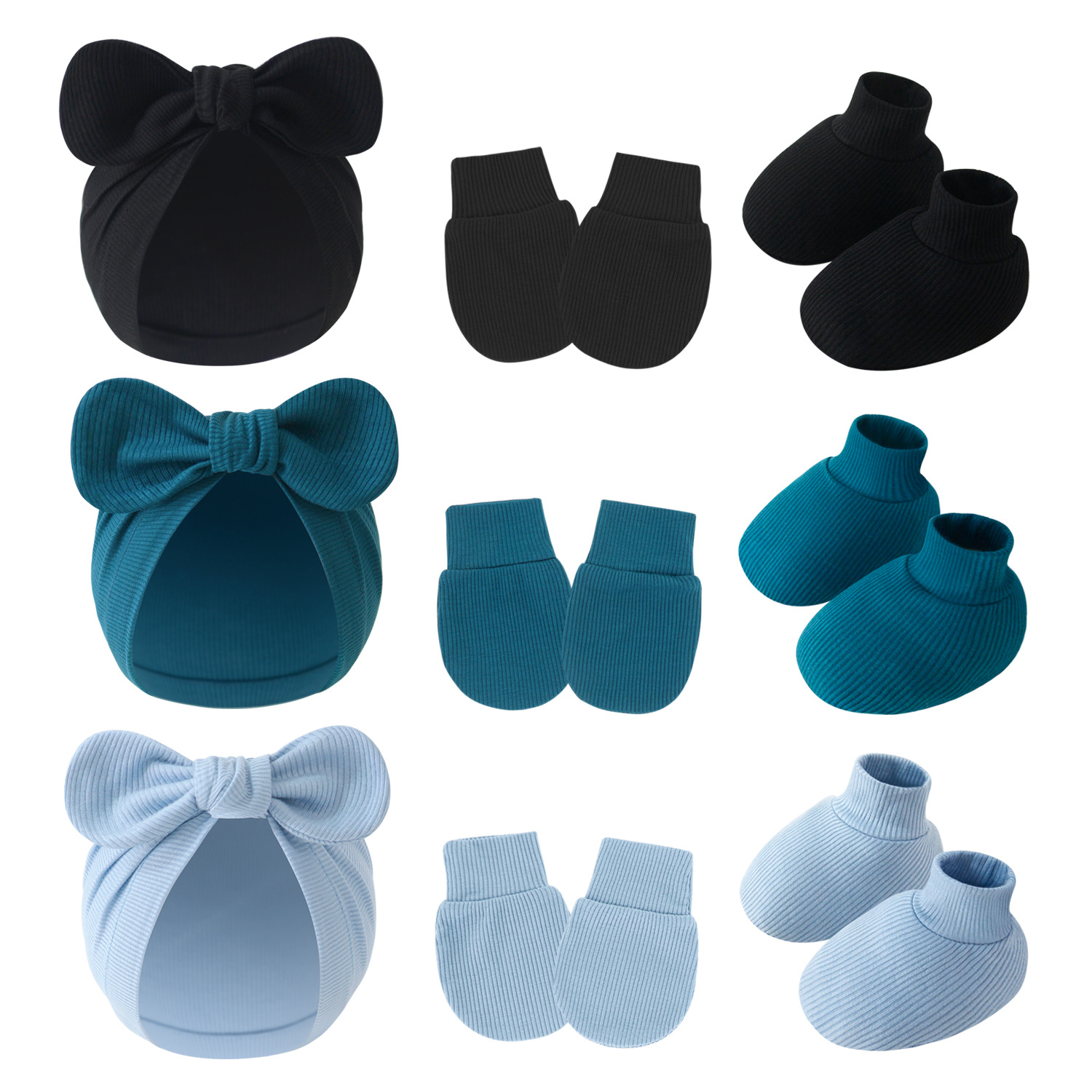 2025 Foreign Trade Children's Indian Hat Baby's Anti-scratch Gloves Foot Cover Baby Bow Hat Rabbit Ears Indian Hat