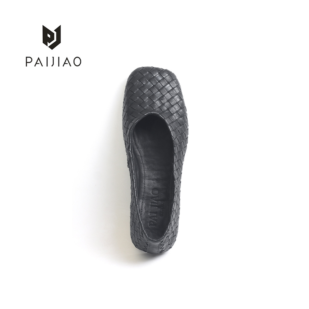 Horse Leather Fashionable Shallow Square Toe Flats for Women Summer New Lightweight Breathable Handmade Genuine Leather Weaving Xd113025