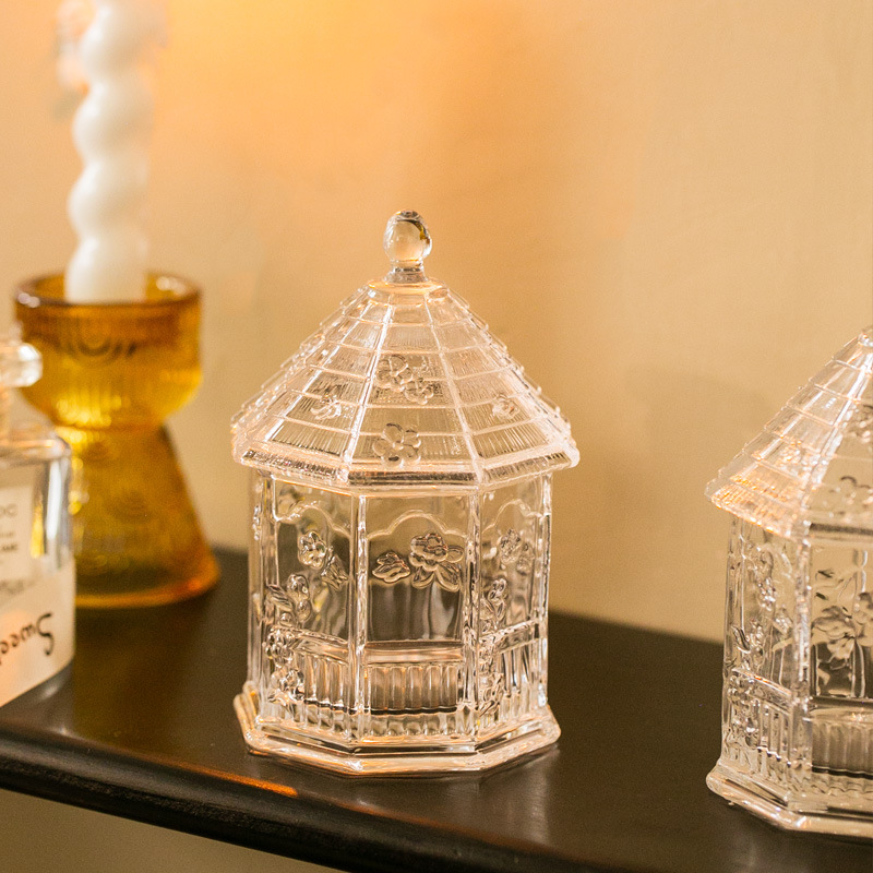 Glass Flower Room Storage Jar Cotton Swab Storage Jewelry Box Sugar Jar Sugar Jar Embossed Butterfly Flower Kitchen Storage