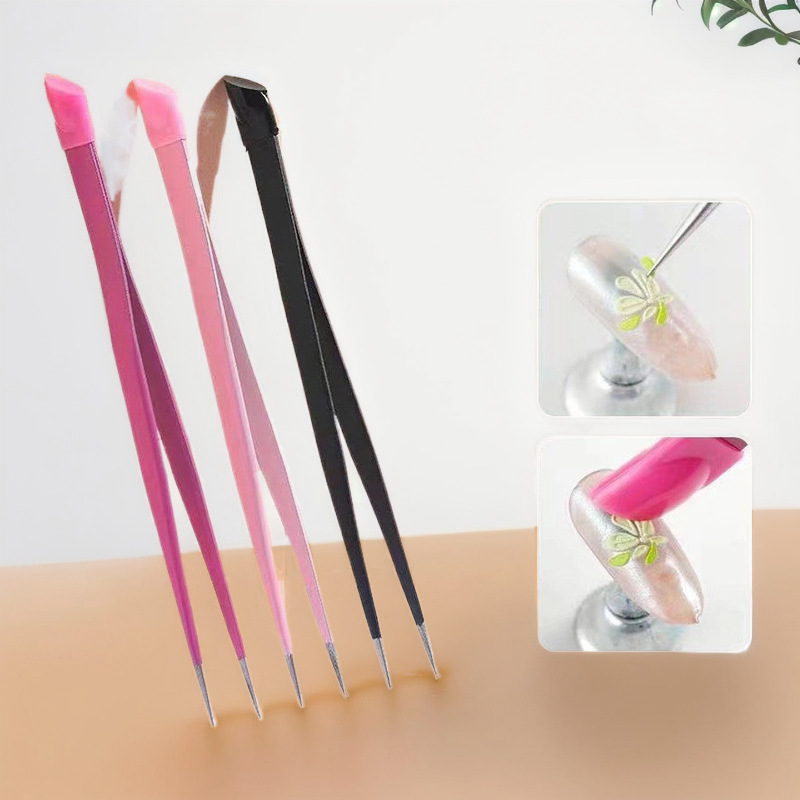 Многофункциональные маникюрные пинцеты двойного назначения, наклейка, сплав, клипса, сверло, специальные двусторонние пинцеты с силиконовыми нажимными инструментами, оптовая продажа