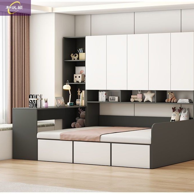 Многофункциональная комбинация кровати для спальни татами, кровать из массива дерева, простая, для маленькой квартиры, с встроенным шкафом и столом, детская кровать