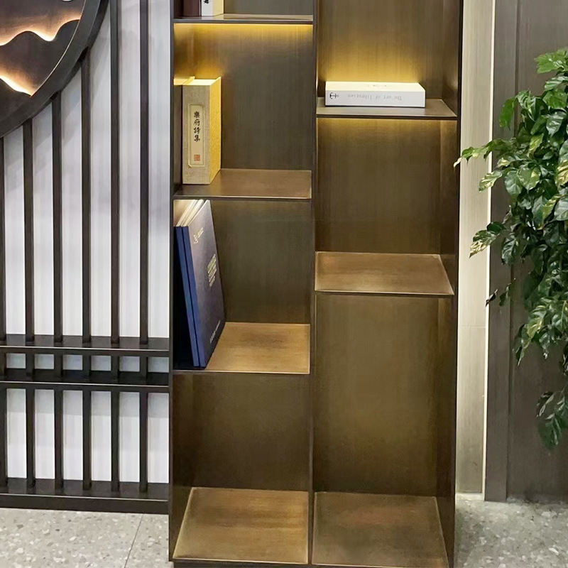 Simple and Luxurious Stainless Steel Tv Niche, Full-Wall Bookcase, Office Living Room Decorative Cabinet, Floor-Standing Steel Cabinet Niche