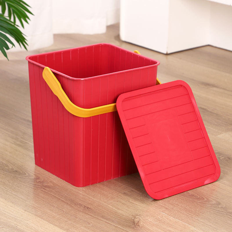 Plastic Storage Bucket with Lid, Thickened Household Square Bucket with Handle, Can Be Used as a Storage Stool, Multifunctional Bucket, Bathroom Storage Bucket