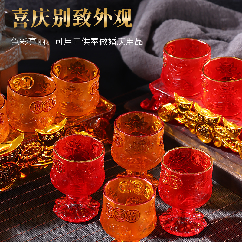 Buddha worship supplies plastic crystal Buddha worship cup red goblet sacrificial tribute three sets of cups five even tribute table