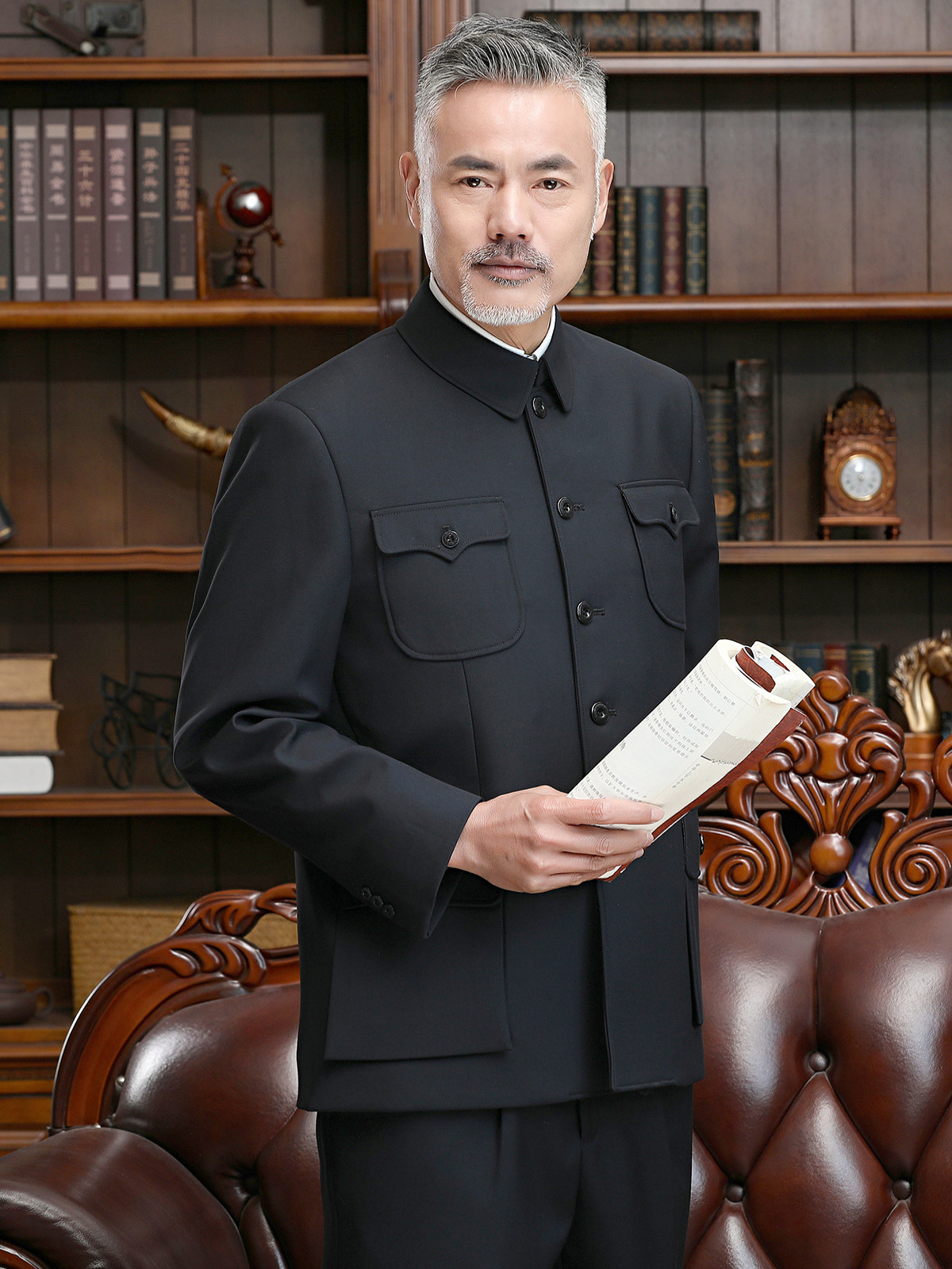 Middle-Aged and Elderly Men's Spring and Autumn Chinese-Style Suit with Fleece Lining, Thickened Tang Suit, High-End Performance Outfit