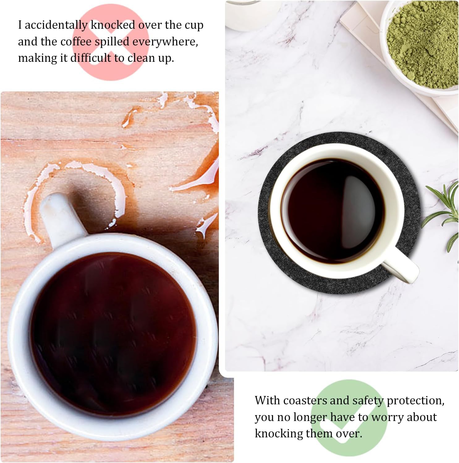 Amazon's Best-Selling Coasters Felt Coasters Washable Heat-Resistant Cups Absorbent Table Non-Slip Bar Drink Mats