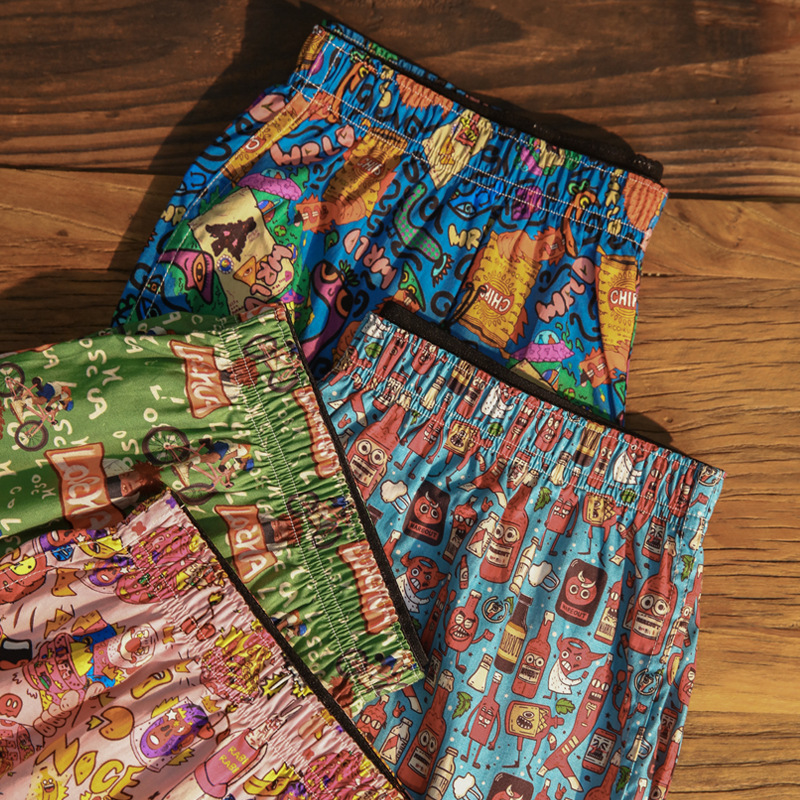 Pure Cotton Arrow Pants Youth Printed Mid-Waist Men's Underwear Can Be Worn Outside Loose Breathable Cotton Boxer Briefs Wholesale