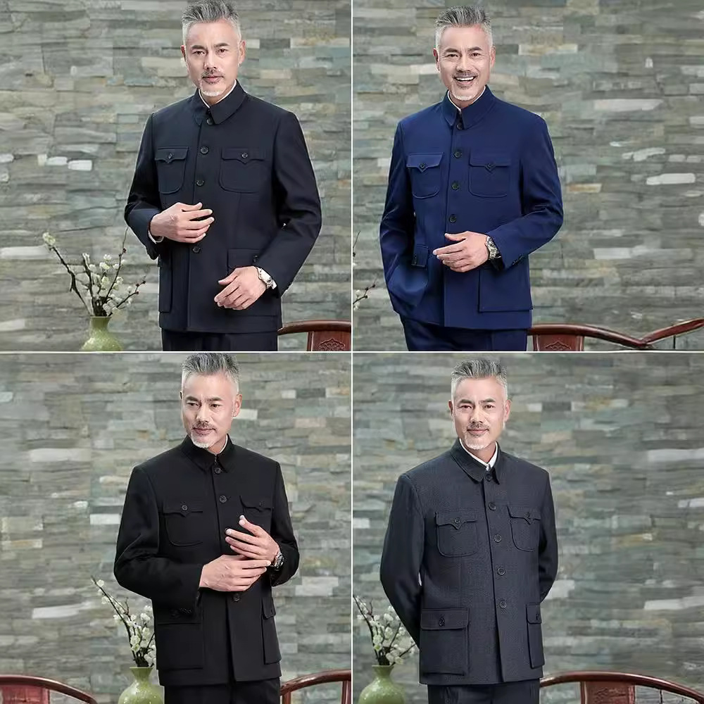 Middle-Aged and Elderly Regular Style Zhongshan Clothes, All-Season Dad Tops, Zhongshan Clothes, Old People's Clothes, Cotton Jackets