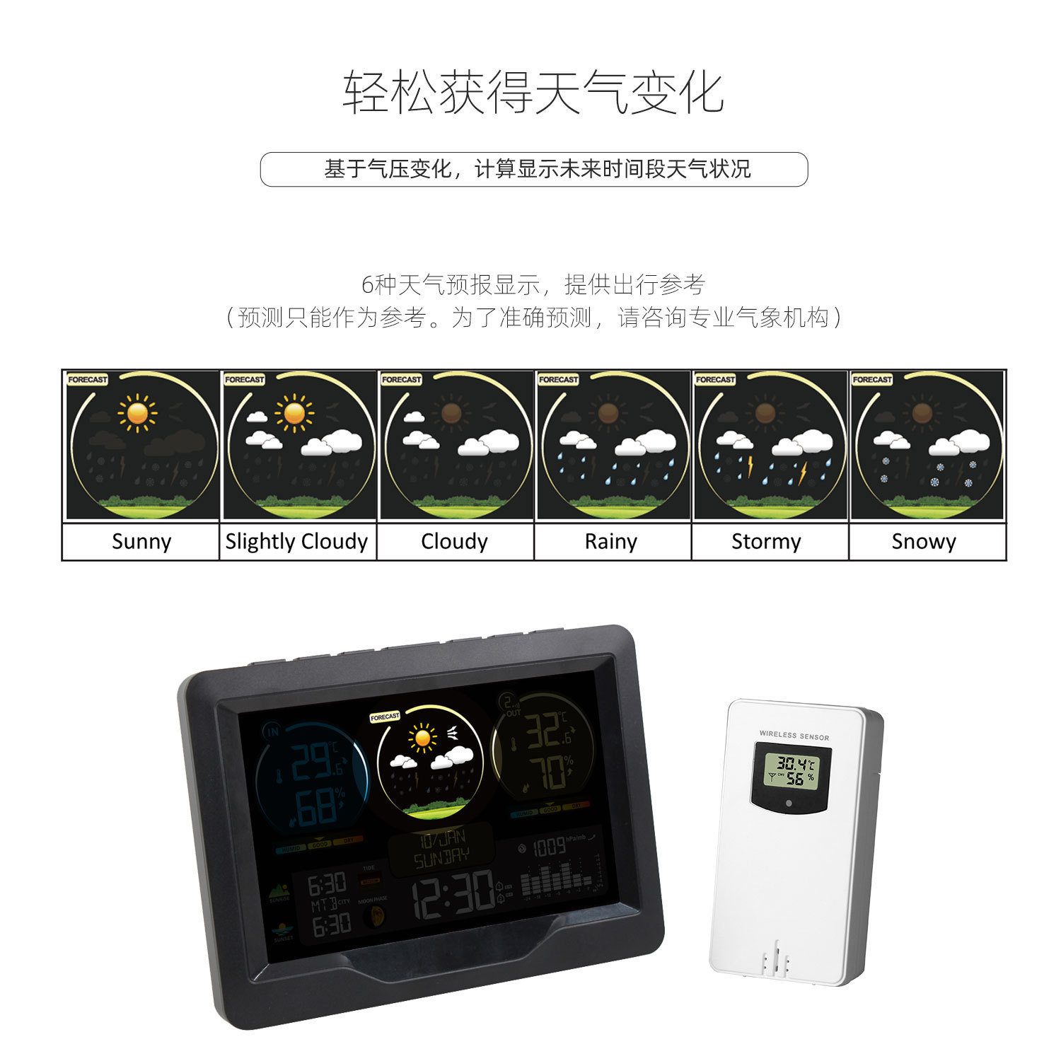 Amazon Color Screen Weather Clock Weather Forecast Temperature and Humidity Calendar Wireless Weather Station Sunrise and Sunset Electronic Clock