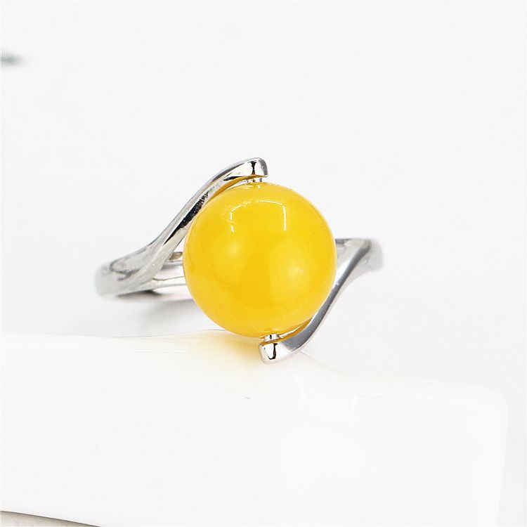 Ring Empty Holder S925 Sterling Silver Inlaid with Beeswax Amber Pearl Chalcedony Round Beads 7~10 10.5~12 Live Ring Holder