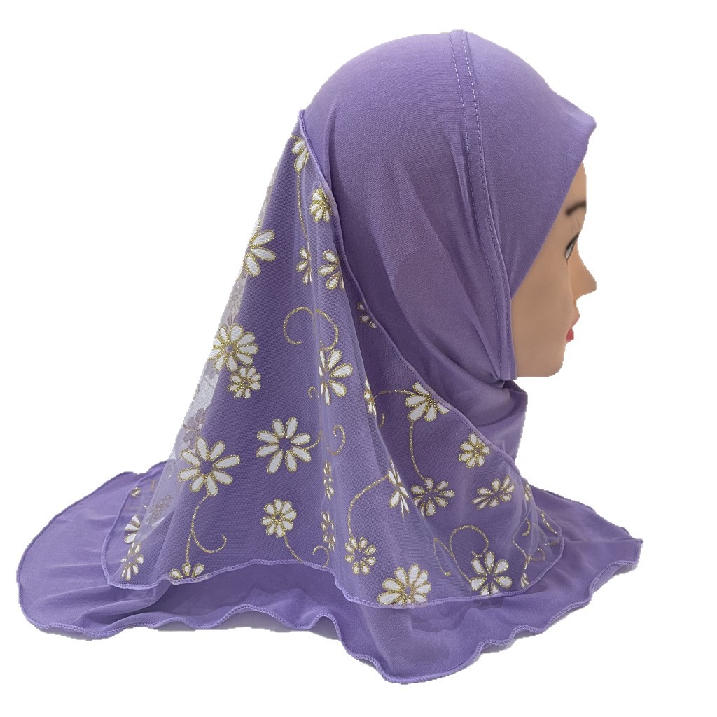 2 to 6 years old little girl stitching mesh cover national headscarf Malay gauze in stock wholesale H043