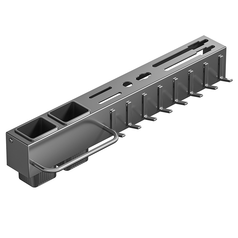 Carbon Steel Material Knife Holder Punch-free Kitchen Multifunctional Chopsticks Holder with Integrated Storage Rack Wall-mounted Hanging