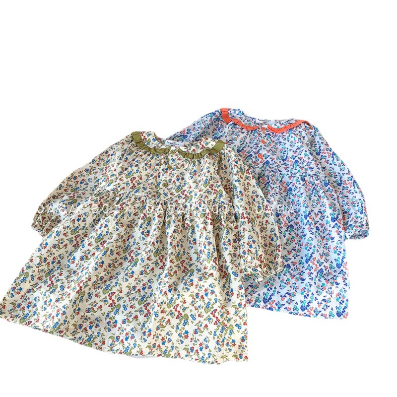 Girl's Dress Mosaic Doll Collar Long Sleeve Dress Princess Dress 21 Spring and Autumn New Foreign Trade Children's Clothing