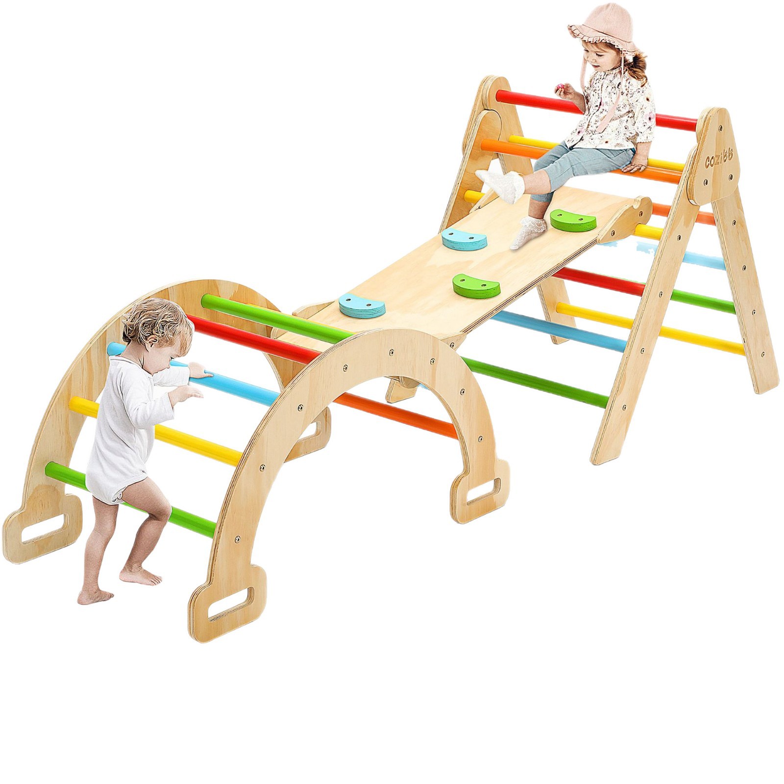 Wooden Foldable Children's Climbing Frame Indoor and Outdoor Baby Early Education Colorful Climbing Frame Toddler Sensory Training Equipment