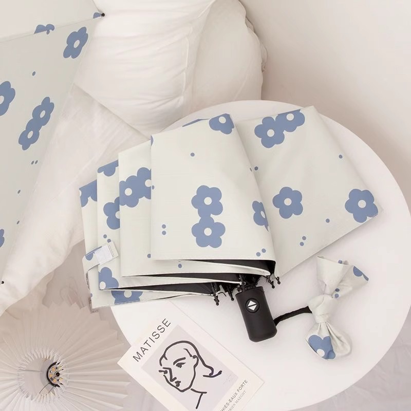 Automatic Umbrella Women's Fresh Ins Style Flower Folding Student's Black Glue Sun Protection and Rain Dual-Use Sunshade Umbrella Three-Fold