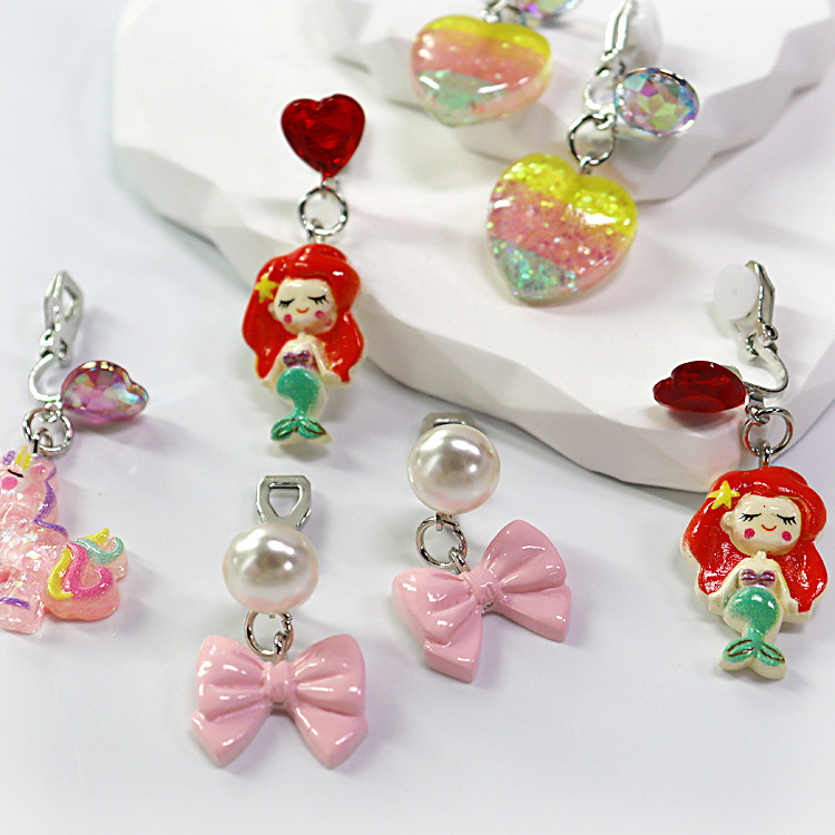 [Can] Cross-Border Cartoon Kidsren's Pendant Ear Clip Mermaid Unicorn Pierced Earrings Ear Clip Wholesale