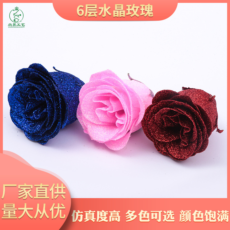 прямые продажи завода кристальная роза золотая розовая голова синяя волшебница букет на день святого валентина DIY материал блестящая роза