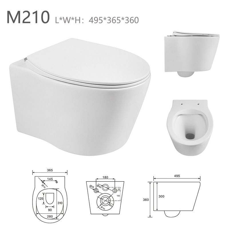 Factory Direct Sales Ceramic Toilet Standard Wall-Mounted Toilet Wall-Mounted Toilet American Wall-Mounted Toilet M207