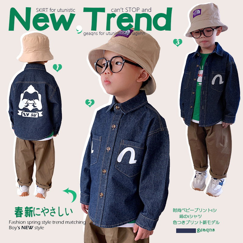 Джинсовая куртка для мальчиков весна и осень 2025, новая длинно рукава, джинсовая рубашка для средних и больших детей