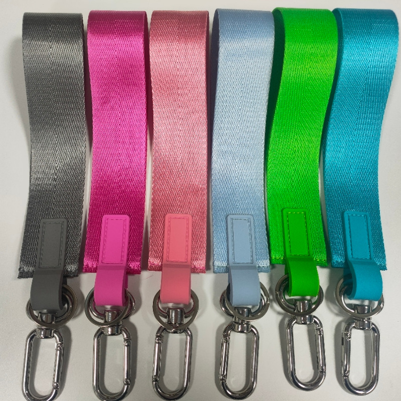 Wholesale Lulu Keychain Multifunctional Nylon Jacquard Pu Leather Key Lanyard Bag Personalized Pendant with Logo