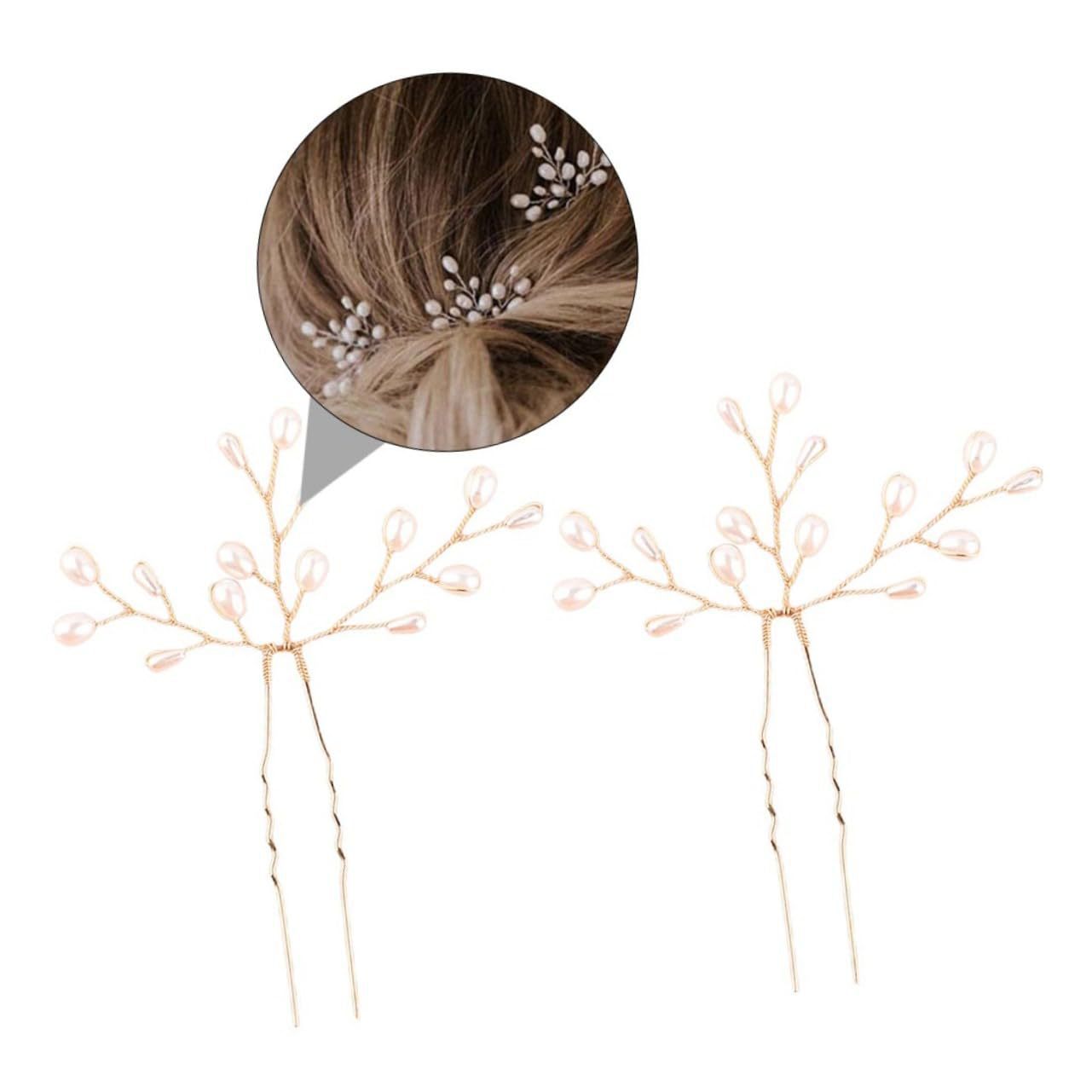 Bridal Handmade Pearl Hair Fork, Simple and Beautiful Daily Hair Accessories, Hairpin Beads, Bridesmaid Gold and Silver Hair Accessories Cross-Border