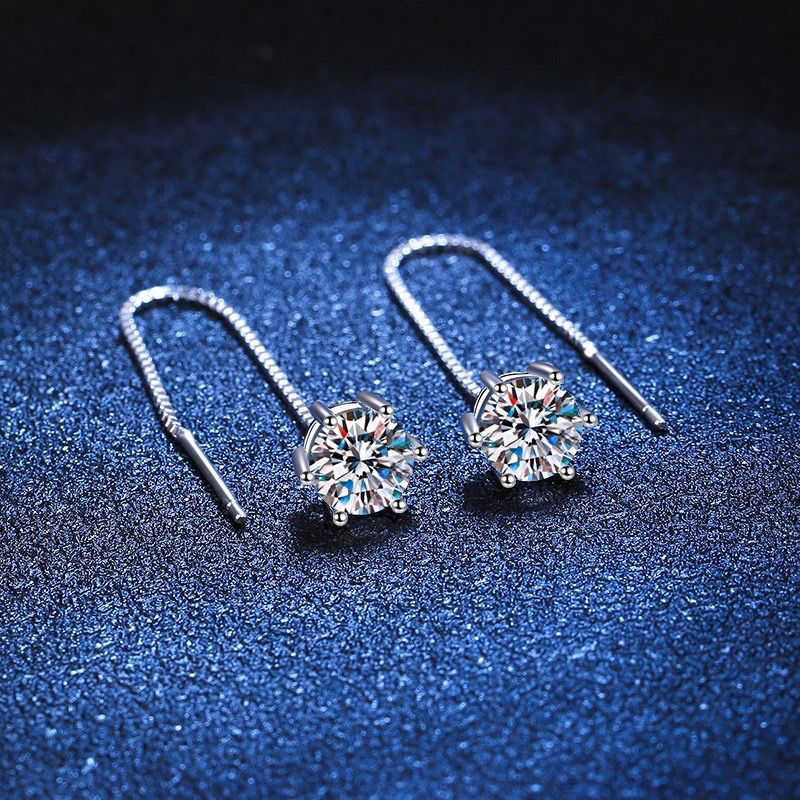 Platinum Pure Pt950 Moissanite Earrings 1 Carat Simple Classic Six-Claw Inlaid Diamond Earrings Earrings Ear Wire