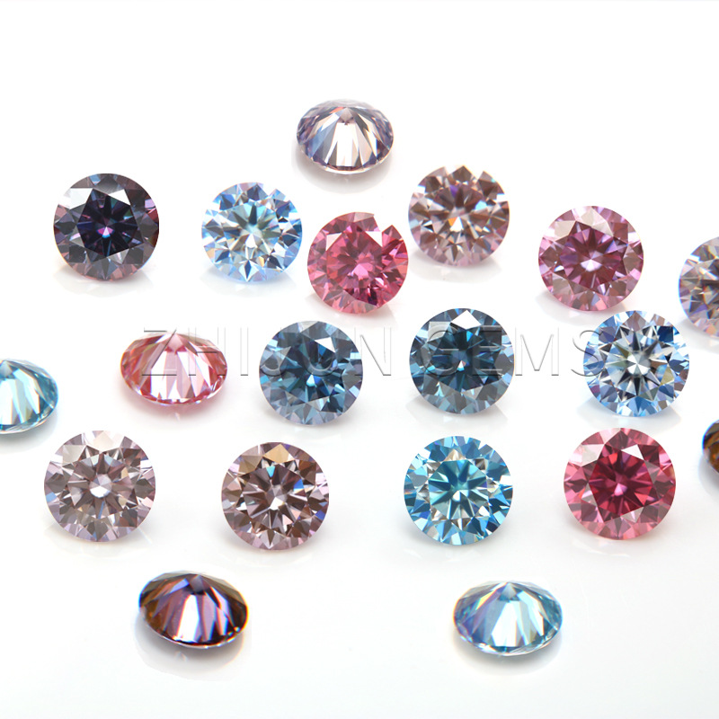 Round Colored Moissanite Loose Stones Red Yellow Blue Colored Diamonds Purple Cherry Blossom Pink Gemstones Manufacturer Wholesale in Stock