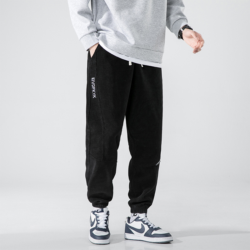 2022 Spring European Cotton Fleece Large Size Casual Pants Men's Loose Plus Size Heavy-Duty Cropped Pants Youth Trendy Leg Pants