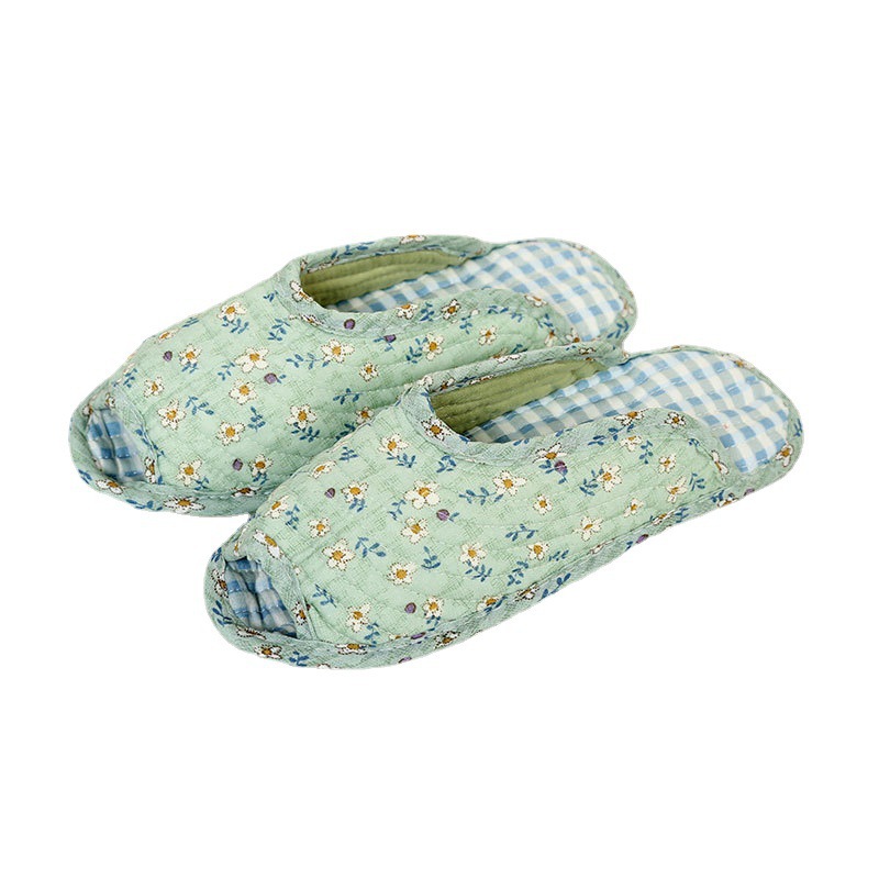 Foreign Trade Cross-Border Pastoral Style Fabric Slippers Soft-Soled Silent Slippers Women's Quilted Cotton Breathable Slippers Wholesale