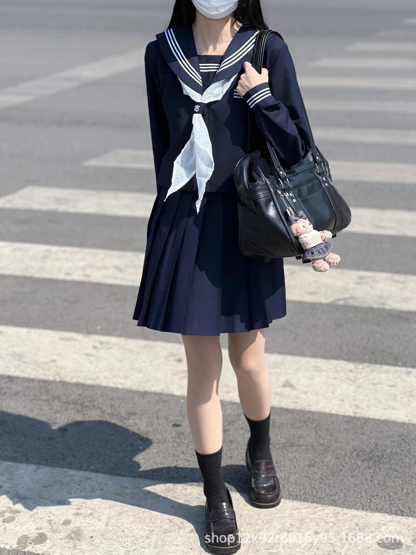 Improved Cyan Three Basic Jk Uniform suit College Style Class Suit Navy Style School for Long Sleeve Sailor Suit in stock