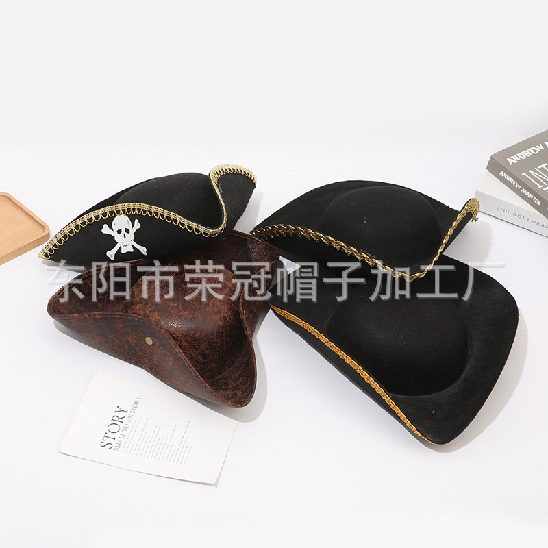 Сценическое выступление Пираты Карибского моря украшенная Хэллоуин искусственная кожаная пиратская шляпа треугольная шляпа шляпа Джека капитана
