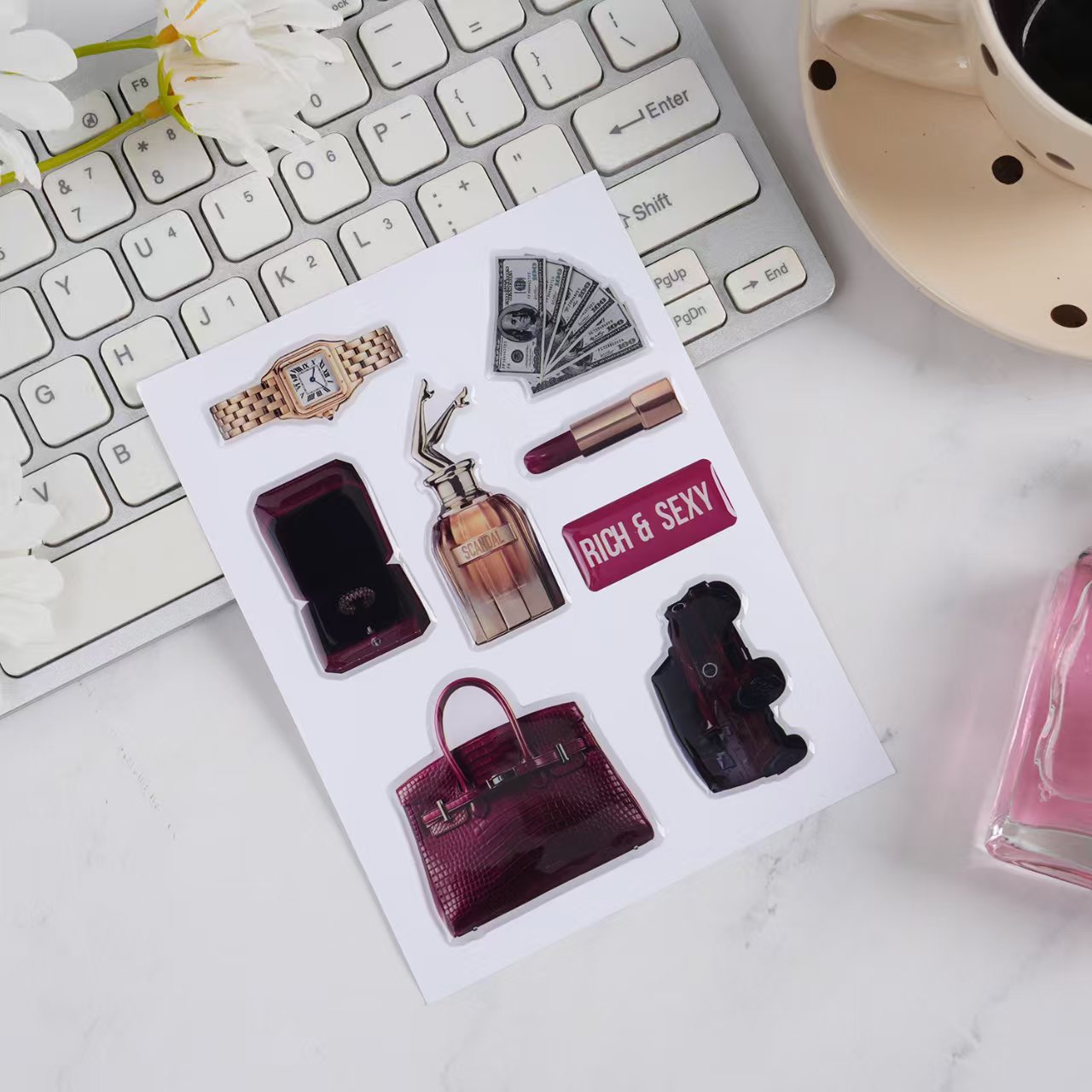 Cartoon Crystal Drip Plastic Self-Adhesive Label 3m Adhesive Drip Sticker Logo Trademark Ins Sticker Waterproof and Durable