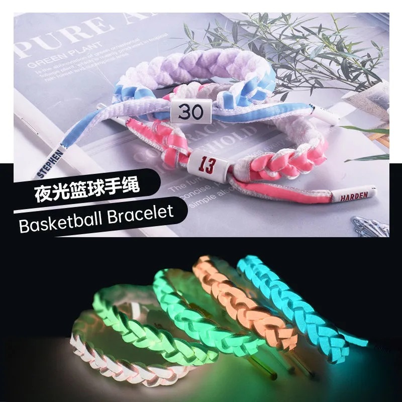 Nba Star Bracelet Little Lion Woven Hand Rope Basket Football Curry Kobe James Ronaldo Luminous Sports Bracelet