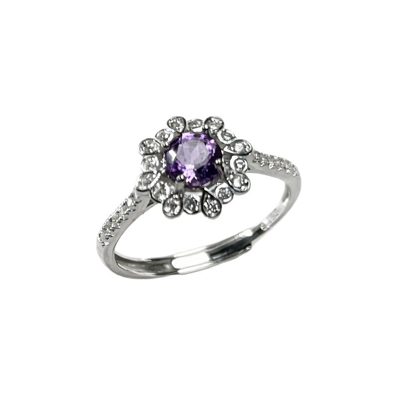 2025 New S925 Sterling Silver Natural Topaz Crystal Colorful Gemstone Ring Women's Sunflower Style Open Ring