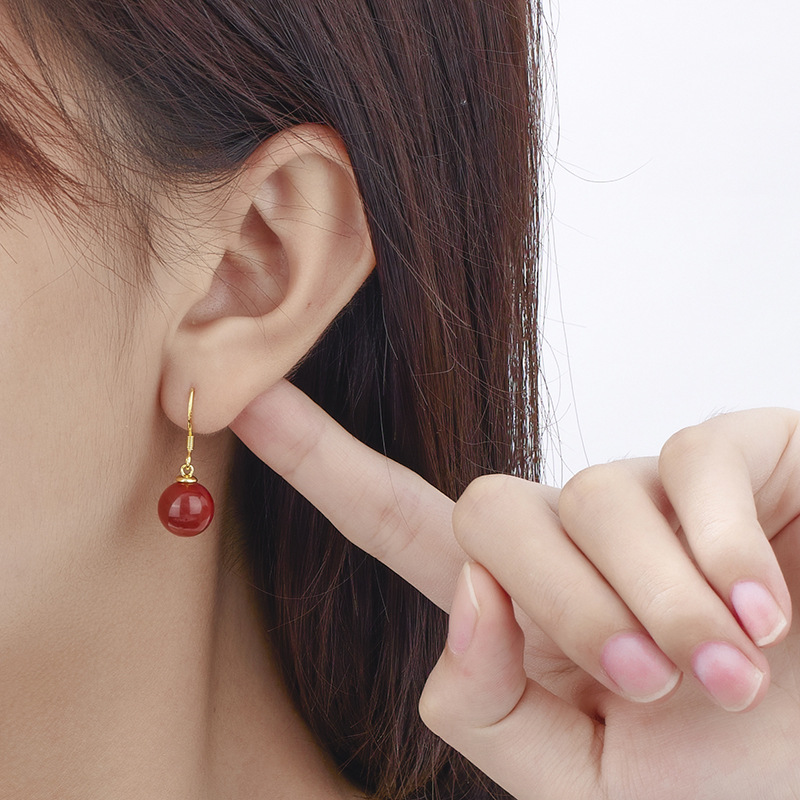 Vintage Natural Red Agate Ear Hooks for Women, New Chinese Style Niche Temperament Earrings, Jewelry Manufacturer Wholesale, Chinese Style