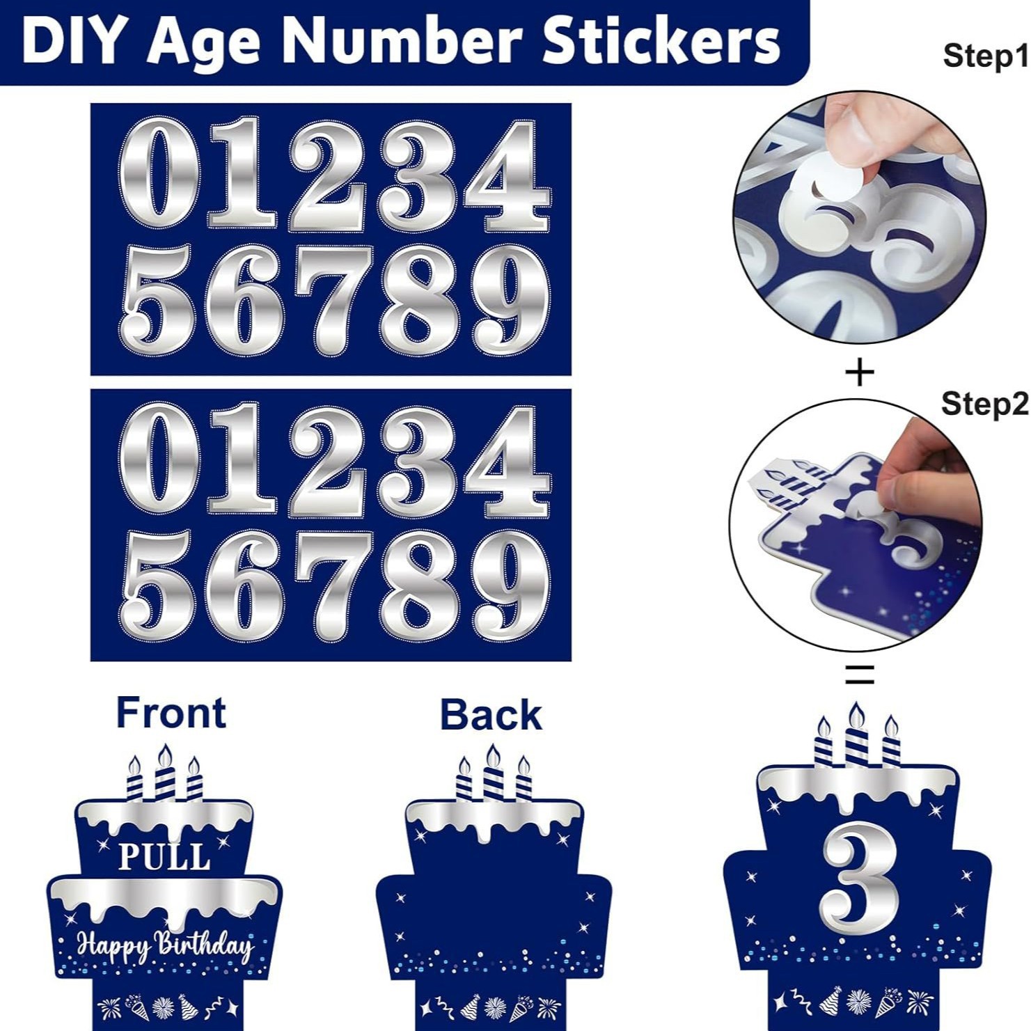 Happy Birthday Money Box with DIY Stickers, Suitable for Any Age Group, Blue Silver Surprise Box