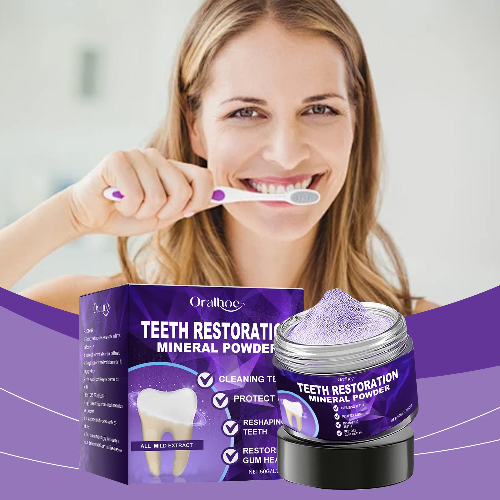 Oralhoe Tooth Powder Teeth Cleaning Long-Lasting Enjoy Fresh Protect Tooth Enamel Anti-Moth Oral Care Tooth Powder