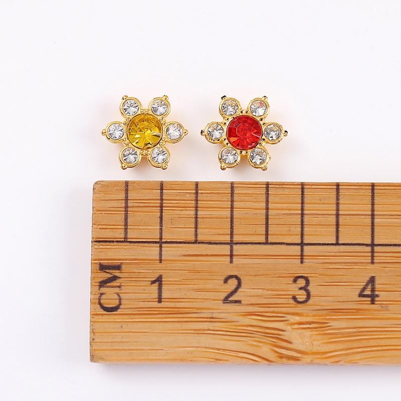 Sunflower Hexagonal Star Round Disc Drill Buckle Handmade DIY Bow Nail Bead Adhesive Accessories Double-Layer Flower Rhinestone