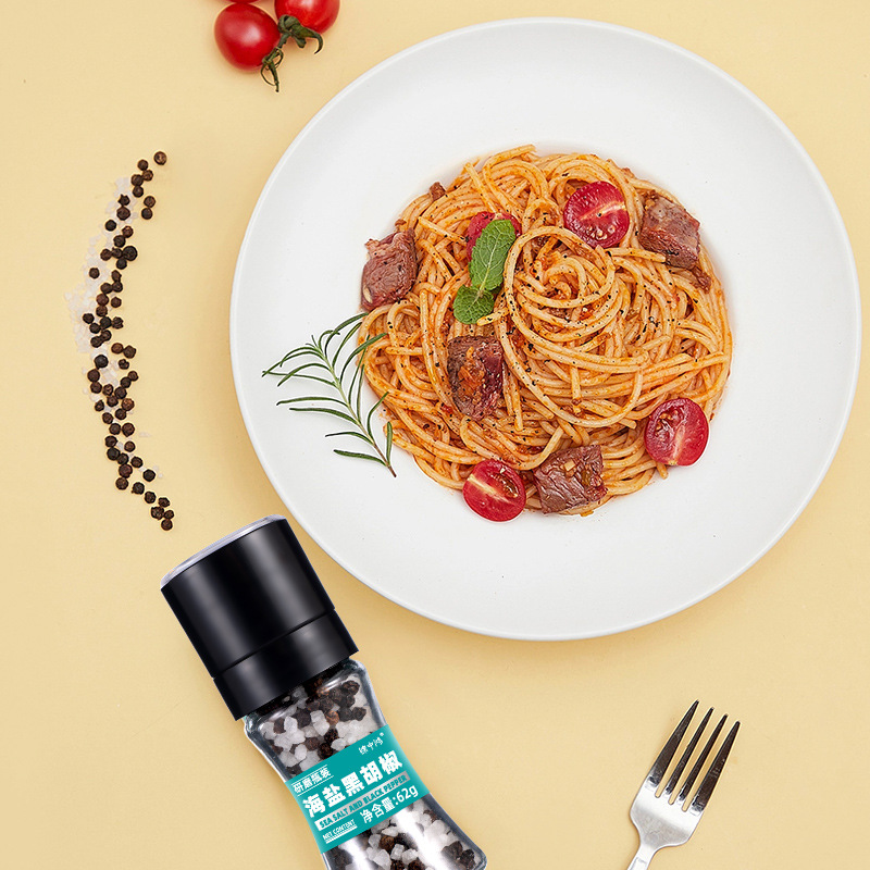 Black Pepper Sea Salt Grind Bottled Mixed Seasoning Lemon Granules Chicken Breast Steak Western Food Pepper Granules