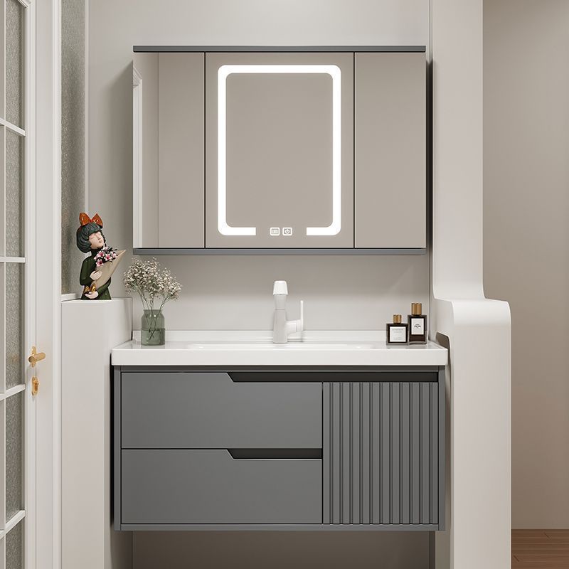 Simple Oak Bathroom Cabinet Combination with Feng Shui Mirror, Bathroom Sink, Washbasin, Ceramic Integrated Smart Mirror