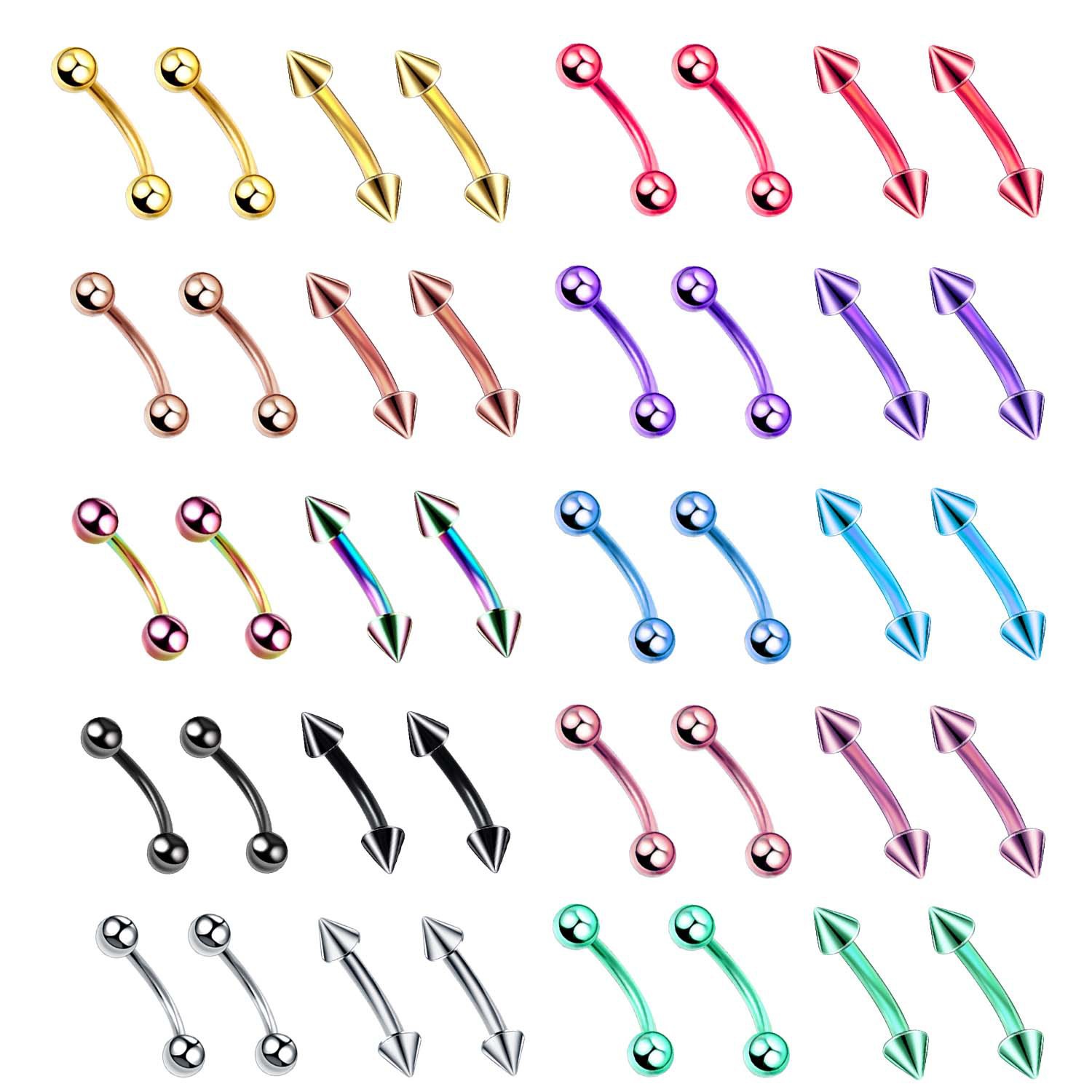 Cross-Border Basic Stainless Steel Eyebrow Nails, Lip Nails, Color-Preserving Earrings, European and American Piercing Jewelry, Multi-Color Metal Exquisite
