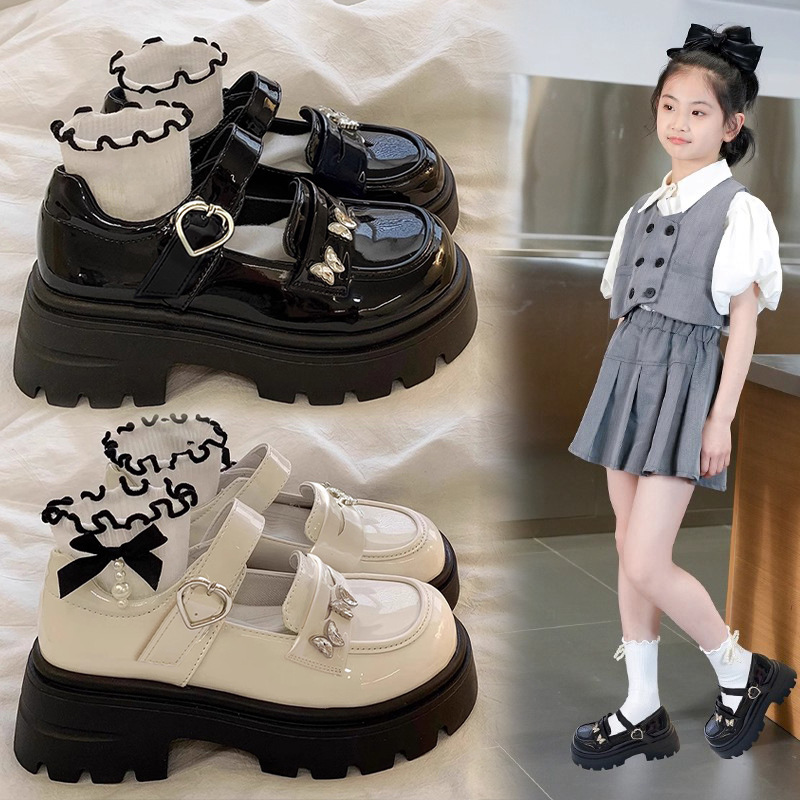 Новые кожаные туфли для девочек на весну и осень 2025 года для старших детей, мягкие повседневные туфли для студентов, черные кожаные туфли для выступлений, стиль интернет-знаменитостей