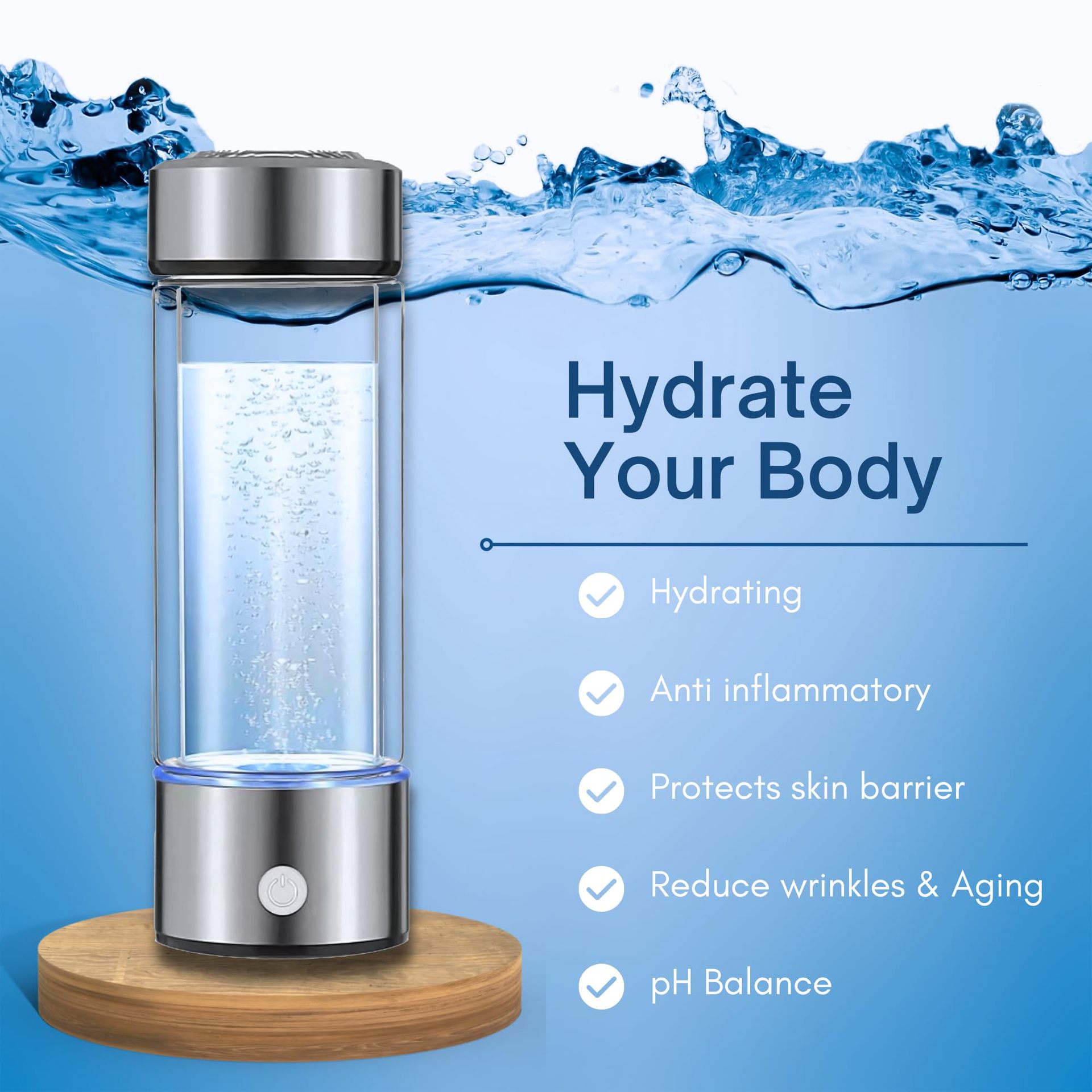 Hydrogen Rich Water Cup Portable Hydrogen Water Bottle Generator Ionic Water Bottle Water Decomposition Cup silver Built-in Charging