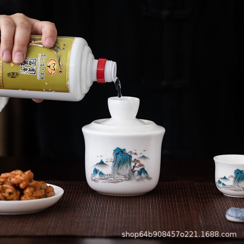 Dehua White Porcelain Wine Warmer Set for Warming Liquor, Suitable for White Wine, Yellow Wine, and Sake, Gift Set with a Modern Chinese Style