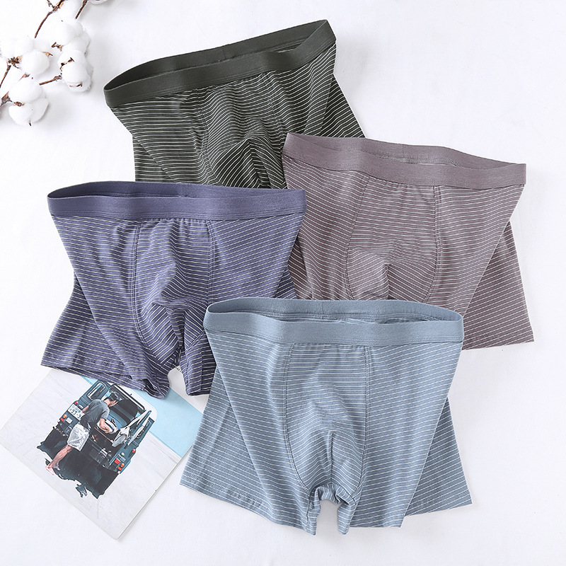 Summer All Cotton Mid-Waist Men's Underwear Loose Large Size Breathable Youth Boxers Striped Four-Corner Trousers for Boys