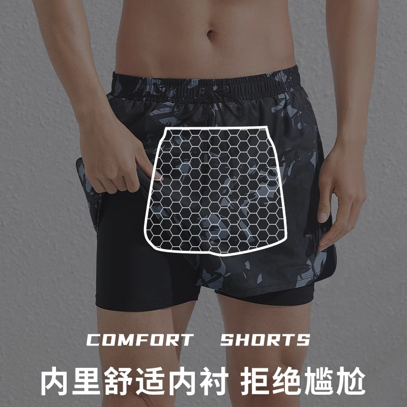 Adult Swimming Trunks Men's Quick-Drying Large Size Anti-Embarrassment 2025 New Professional Double-Layer Three-Point Swimming Equipment Wholesale