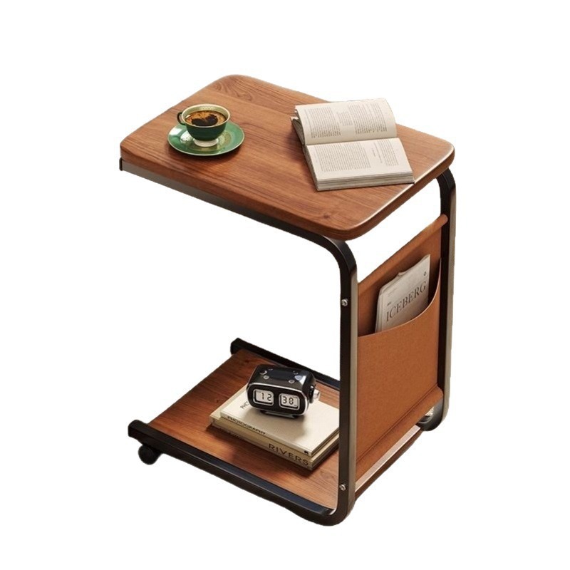 Movable Sofa Side Table for Living Room Simple Small Coffee Table Bedroom Mini Floor Pulley Bedside Table Storage Rack